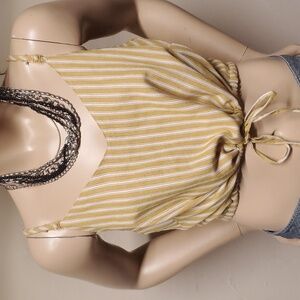 L.A. Hearts Coastal Mustard/White Y2K Striped Festival Crop Top Size S